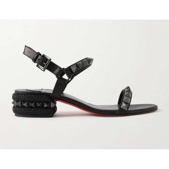 Christian Louboutin Pyrasand 30 Black Leather Block Heel Ankle Strap Sandal 35.5 - Picture 5 of 16